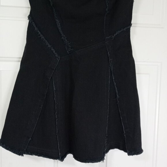 Urban Outfitters Mini Dress Size S Black Strapless Patchwork Denim Frayed Hem - Picture 5 of 10
